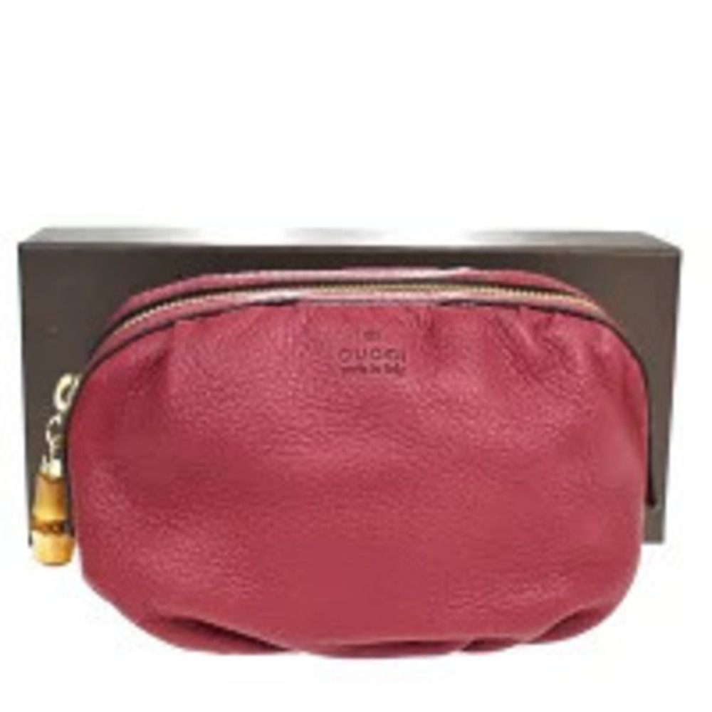 Gucci Bamboo Leather Pouch Clutch Bordeaux Purple
